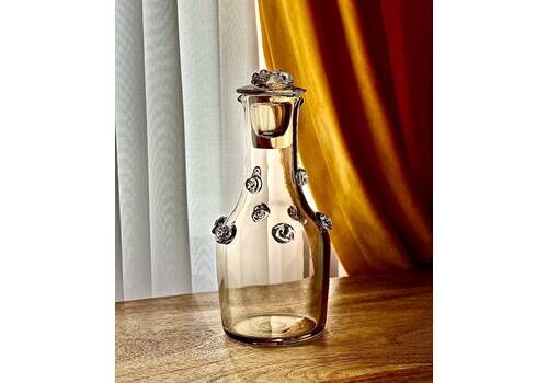 Vintage Murano Glass Decanter With Applied Prunts – Handcrafted 1920s Amber Glass, Arts & Crafts Era