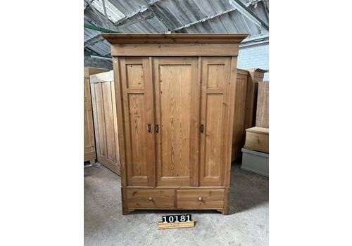 Waxed Antique Pine Triple Wardrobe With Partition