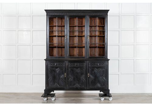 Large English Ebonised Oak Waring & Gillow Glazed Cabinet