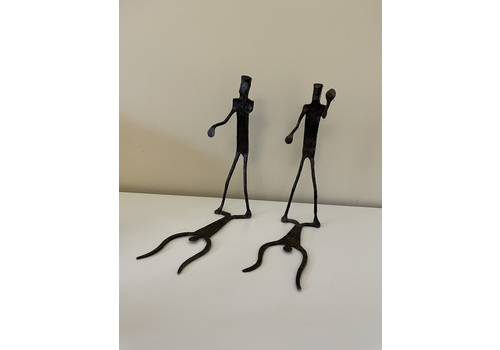 Metal Mid Century Brutalist Figurative  Modernist Bookends Man With Shadow
