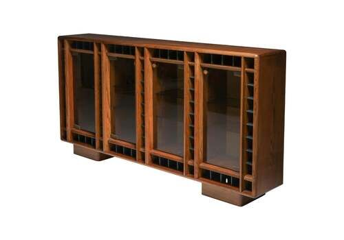 Oak Storage Unit With Glass Doors, Italy, 1970s