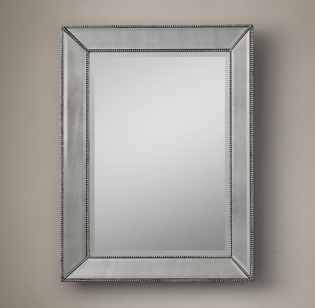 Venetian Silver Beaded And Bevelled Rectangular Mirror With Antiqued Glass