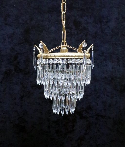 Italian Art Deco Three Tier Crystal Glass Chandelier