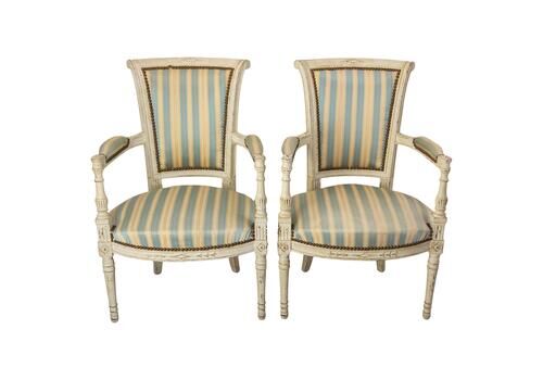 Pair Of French Open Armchairs Louis XVI Style Fauteuils, Circa 1960
