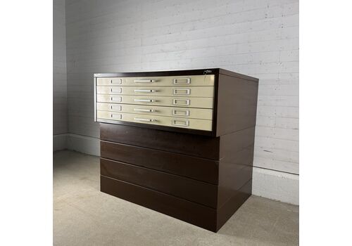 Vintage Retro Steel 5 Drawer Plan Chest On Plinth With 2 Keys