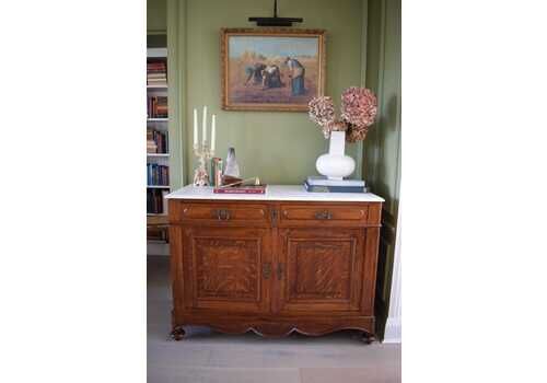 New In  Beautiful Antique Marble Top Solid Oak Sideboard French Sideboard/Server