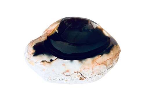 1960s Italian Freeform Onyx Ashtray, Polished Stone With Dark Brown White Pink