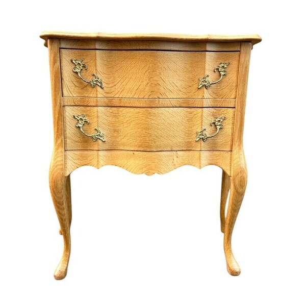 Danish 1960s In The Manor Of Henning Kjaernulf Golden Oak Chest Of Two Drawers With Curved Front On Cabriole Legs With Brass Handles photo furniture