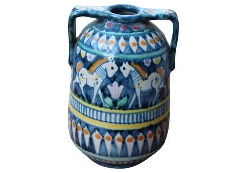 Small Vase In Blue With Horses Avallone Vietri Mid Century Italian Design