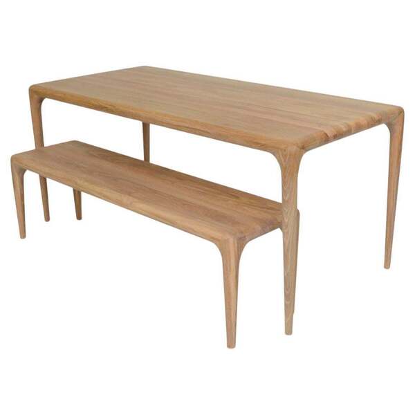 Contemporary Handcrafted Scandinavian Design Dining Table + Bench In Solid Oak. photo furniture