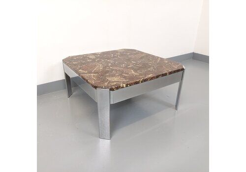 Square Coffee Table In Marble And Chrome Metal