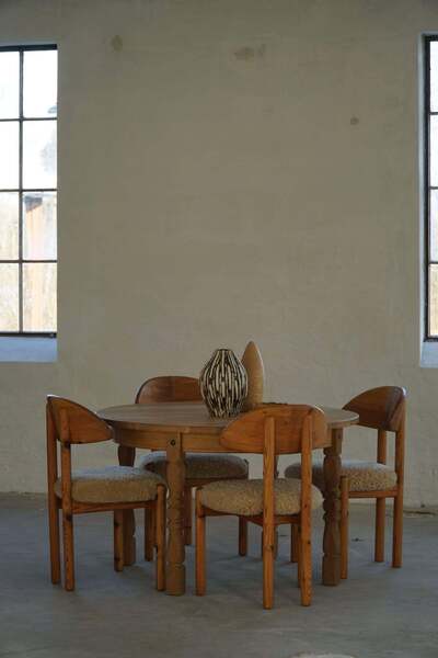 Danish Modern, Round Dining Table In Oak With 3 Extensions, Mid Century, 1960s photo furniture