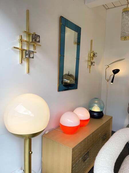 Contemporary Brass Murano Glass Cubic Sconces, Italy photo for sale