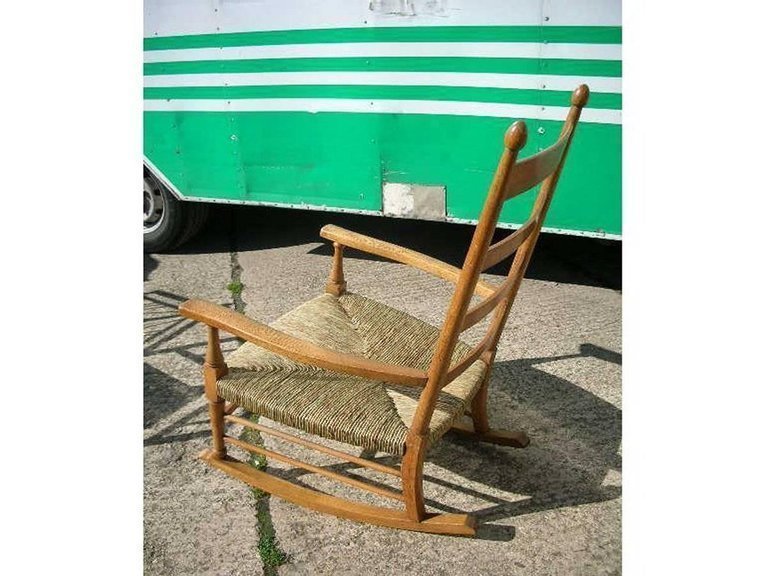 William Birch An Arts Crafts Light Oak Rocking Chair With Newly Laid Rush Seat William Birch Vinterior