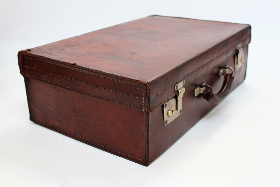 Vintage 1950s Leather Suitcase With Brass Fittings Vinterior