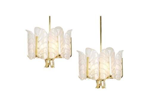 1 Of 2 Stunning Carl Fagerlund Chandelier Murano Glass Leaves, 1960s