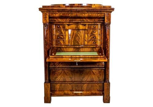19th Century Biedermeier Mahogany Secretary Desk In Beautiful Graining