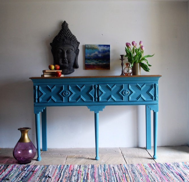 Vintage Oak Bohemian Annie Sloan Console Table Vinterior