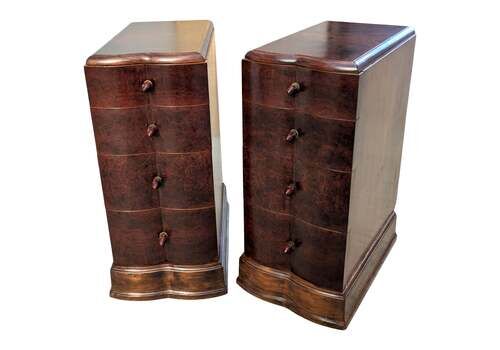 Matching Pair Of Walnut Art Deco Bedside Cabinet Nightstands, C1930