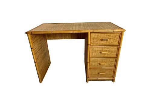 Mid Century Rattan Wicker And Bamboo Desk Attributed To Dal Vera 1960s