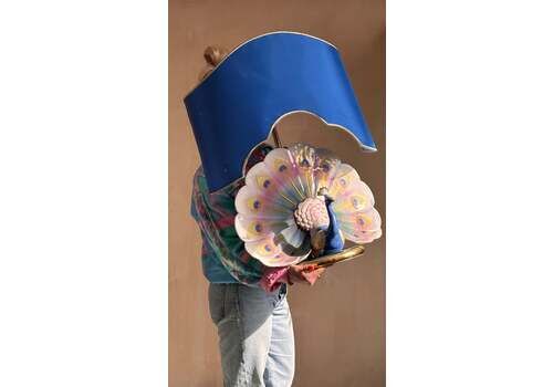 Rare 1970s Italian Porcelain Large Peacock Table Lamp