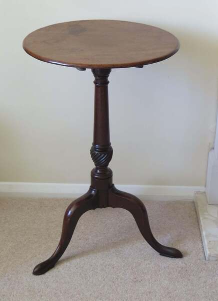 Mid Georgian Solid Walnut Wine Or Tripod Table One Piece Tilt Top, Circa 1760 photo furniture