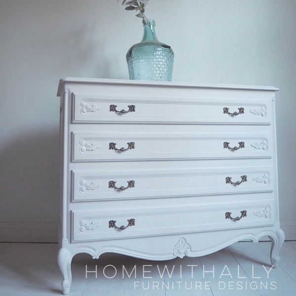 French Oak Louis Xv Chest Of Drawers Painted Dusky Pink Grey White