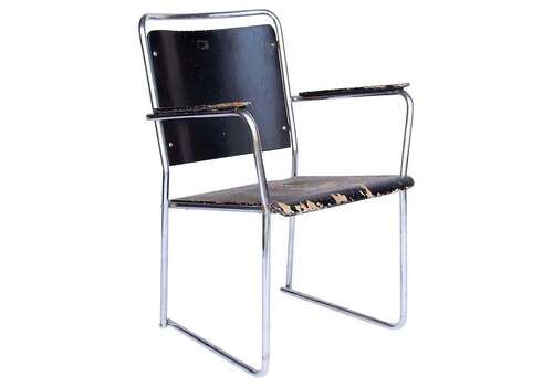 Rare Large Side Or Easy Tubular Chair With Original Painted Wood, Circa 1930