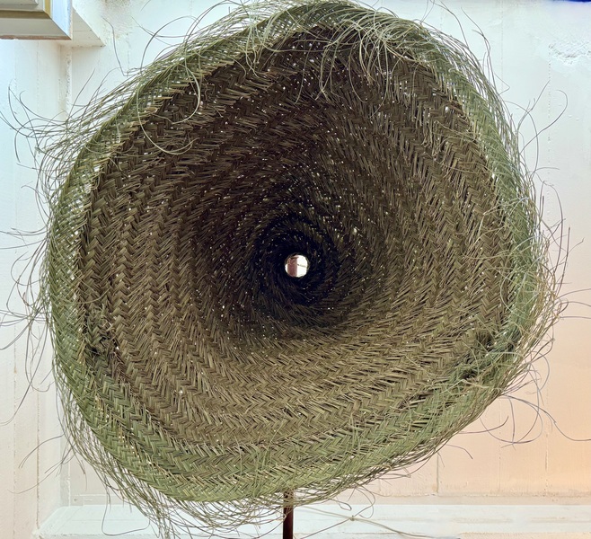 Large Boho Wicker Natural Grass Lampshade photo for sale