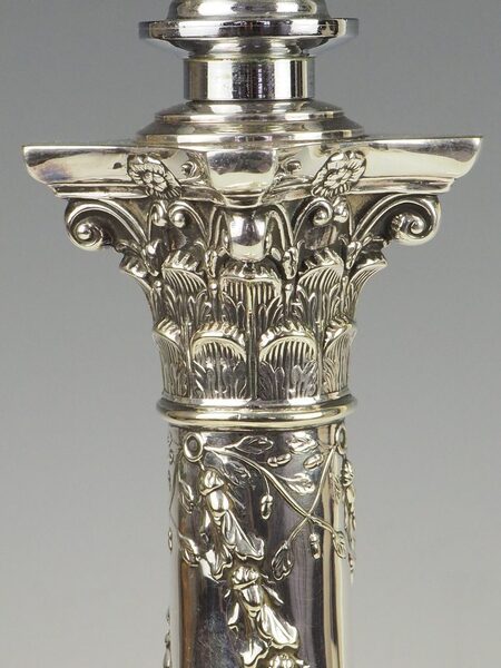 Antique Silver Plate Corinthian Column Table Lamp photo furniture