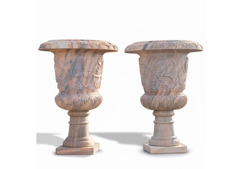 Pair Of Indian Marble Hand Carved Urns
