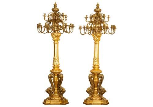 Large Giltwood And Gilt Bronze French Candelabra, Circa 1870