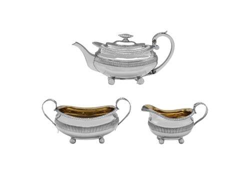 Regency Period Antique Sterling Silver 3 Piece Tea Set Made In London In 1819