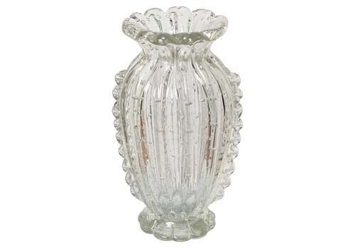 Large Murano "Bullicante" Blown Glass Fan Flower Vase By Barovier, Italy 1950s