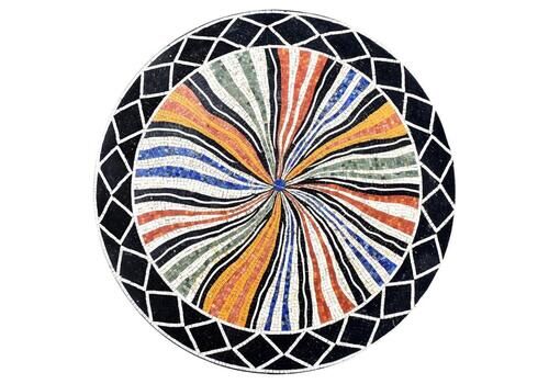 1990s Spanish Roman Mosaic Round Marble Table Top W/ Lapis Lazuli Gemstones