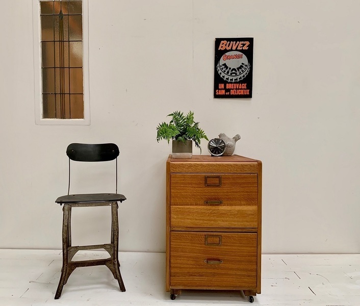 Vintage Mid Century Solid Oak Filing Cabinet Whisper Echo