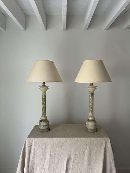 Alabaster Marble Column Lamps A Pair Of Carved Italian Green Stone Accent Lights Rewired And Pat Tested photo furniture