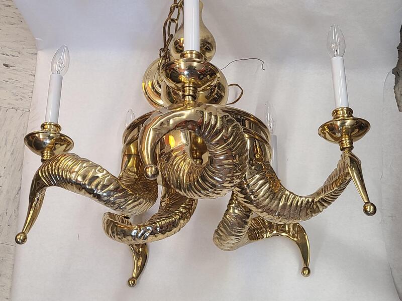 Brass Rams Horn Chandelier By Chapman Circa 1960 photo furniture
