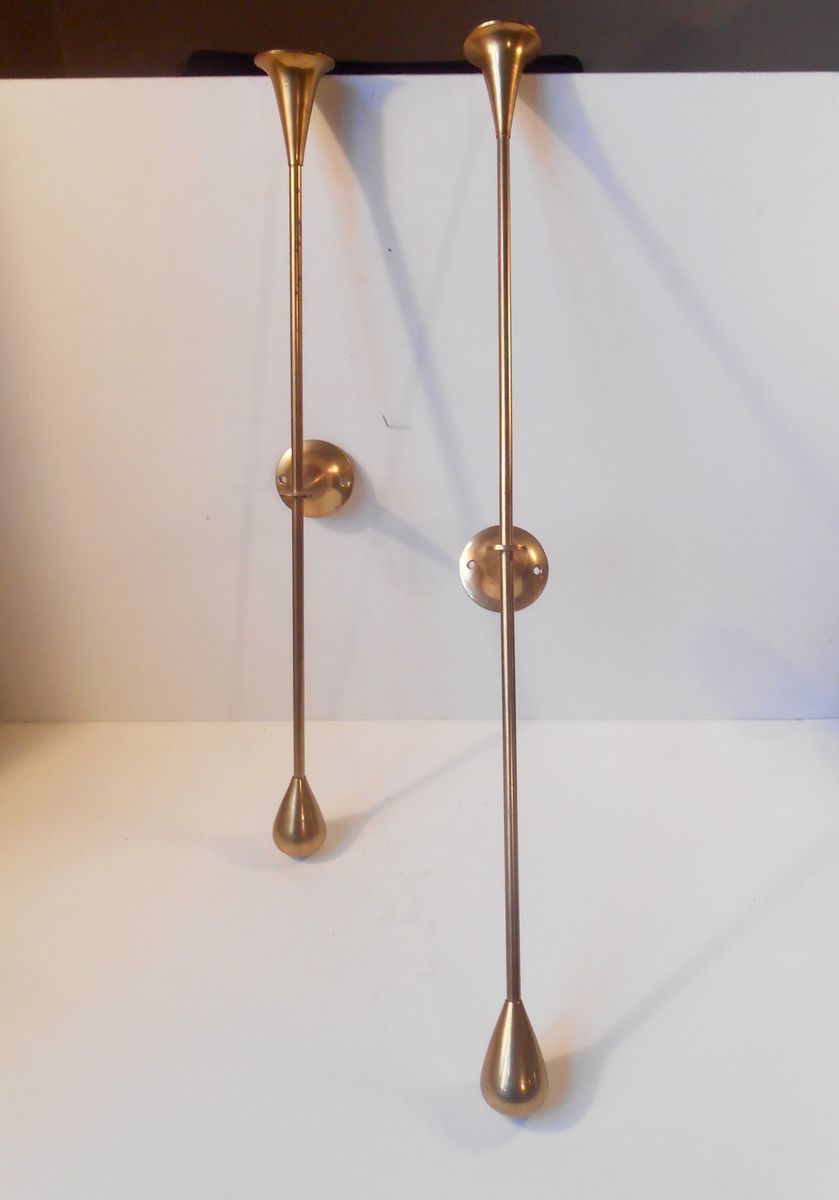 Vintage Danish Brass Counter Weight Wall Candle Holders Set Of 2