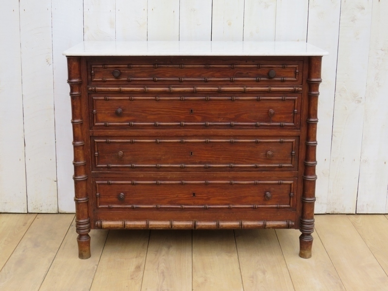 Antique Faux Bamboo Marble Top Chest Of Drawers Vinterior