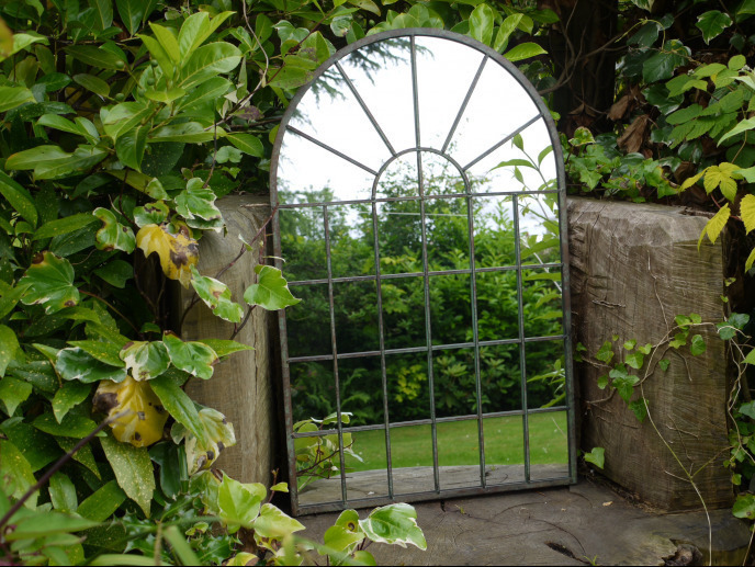 Industrial Antique Style Outdoor Metal Window Mirror Arch Floor Or Wall
