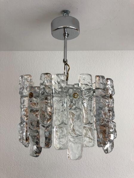 Austrian Midcentury Ice Glass Blocks Chandelier By Kalmar, Model "Sierra", 1970s photo furniture