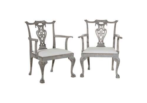 Pair Of Large Chippendale Style Armchairs, 19th C.