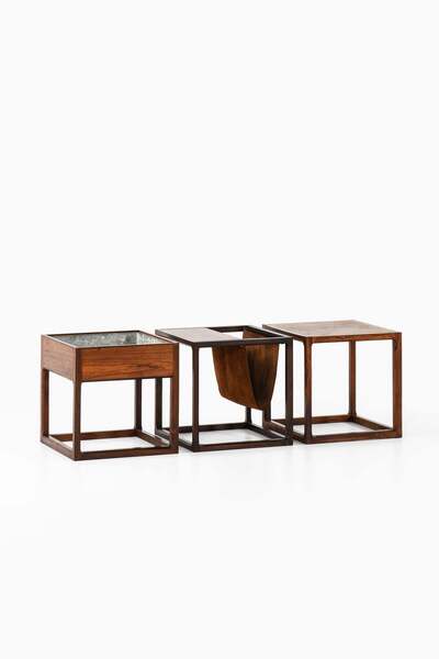 Set Of 3 Side Tables In Rosewood, Suede And Zink By Kai Kristiansen, 1960s photo furniture