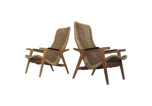 Rare Set Of Dirk Van Sliedregt Rattan Lounge Chairs