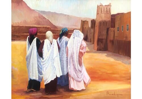 Rosa Lopez Path To The Kasbah Morocco Oil On Canvas Painting Orientalist Art C.2008