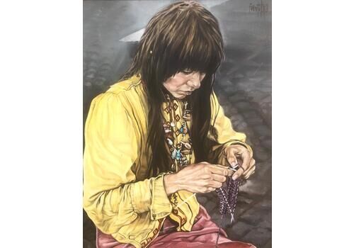 José Luis Fuentetaja Woman Hippie Original Oil Acrylic On Canvas Painting Realism Spain Sitges 70s C.1980