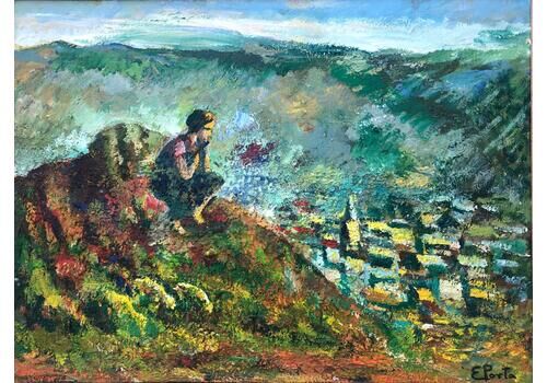 Enric Porta Mestre Shepherd In The Pyrenees Spain Oil On Canvas Painting Spanish Landscape Europe 1956