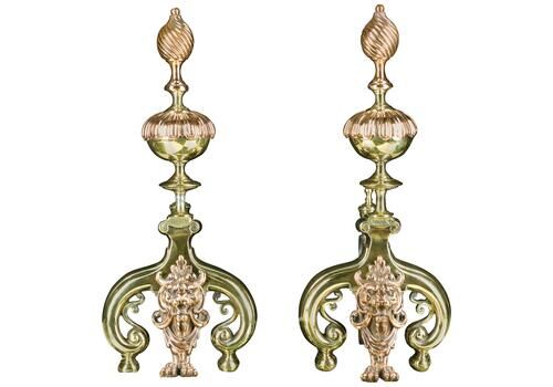 Pair Of Antique Louis XIV Style Copper And Brass Andirons