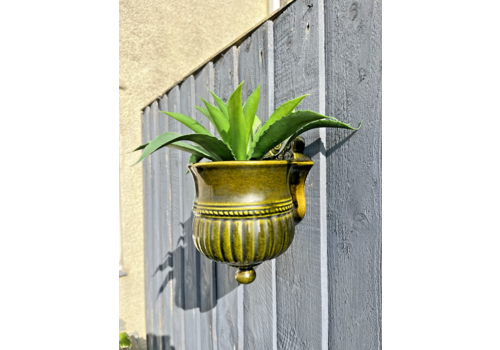 Antique / Vintage Green Majolica Glaze Wall Planter Plant Holder Pot Pocket Vase